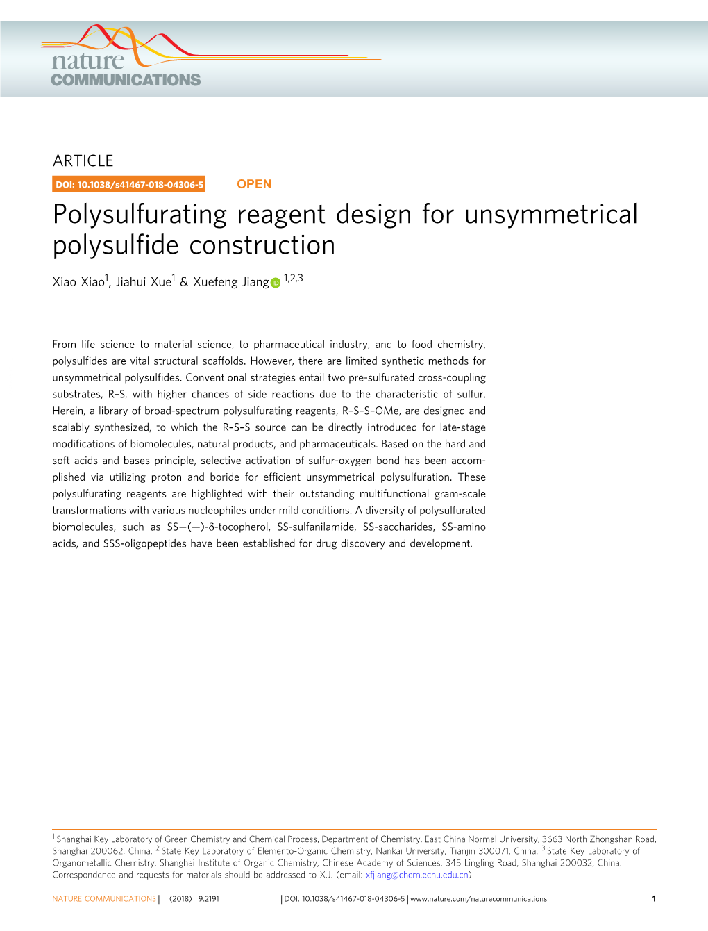 Polysulfurating Reagent Design for Unsymmetrical Polysulfide Construction