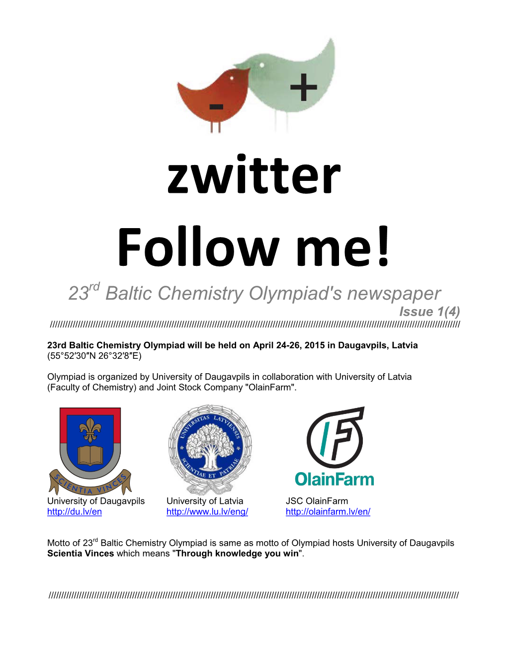 23 Baltic Chemistry Olympiad's Newspaper