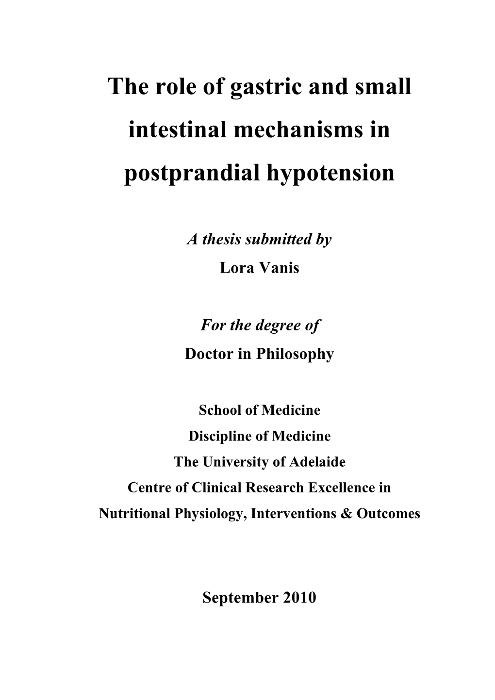 The Role of Gastric and Small Intestinal Mechanisms in Postprandial Hypotension