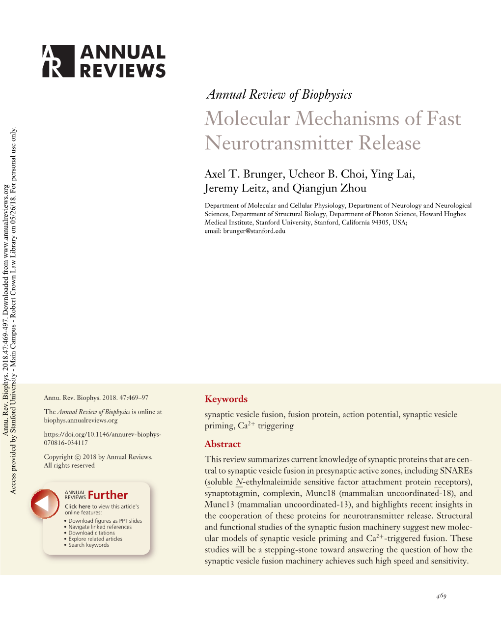 Molecular Mechanisms of Fast Neurotransmitter Release