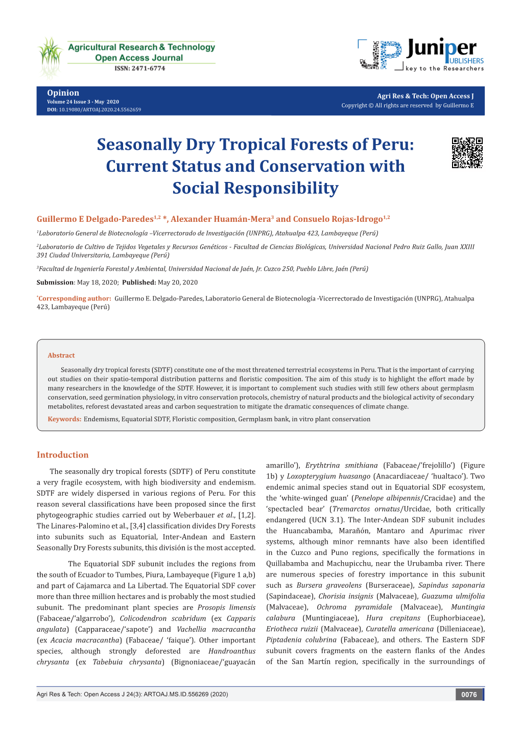 Seasonally Dry Tropical Forests of Peru: Current Status and Conservation with Social Responsibility