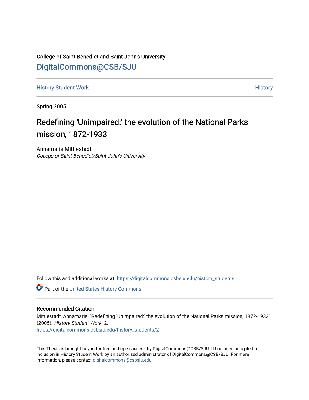 The Evolution of the National Parks Mission, 1872-1933