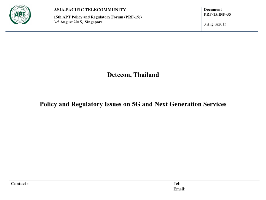 Detecon, Thailand Policy and Regulatory Issues on 5G and Next