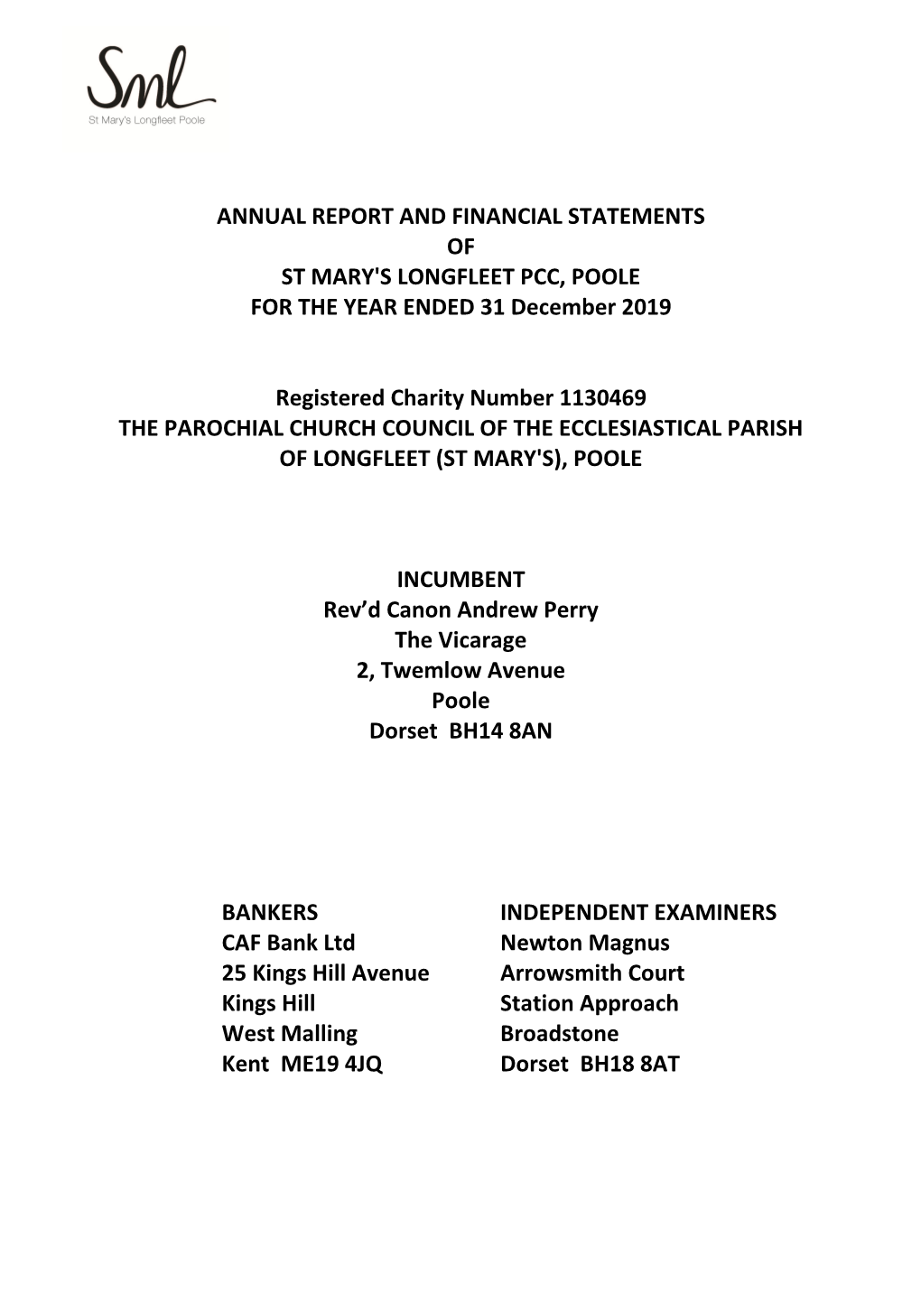 ANNUAL REPORT and FINANCIAL STATEMENTS of ST MARY's LONGFLEET PCC, POOLE for the YEAR ENDED 31 December 2019
