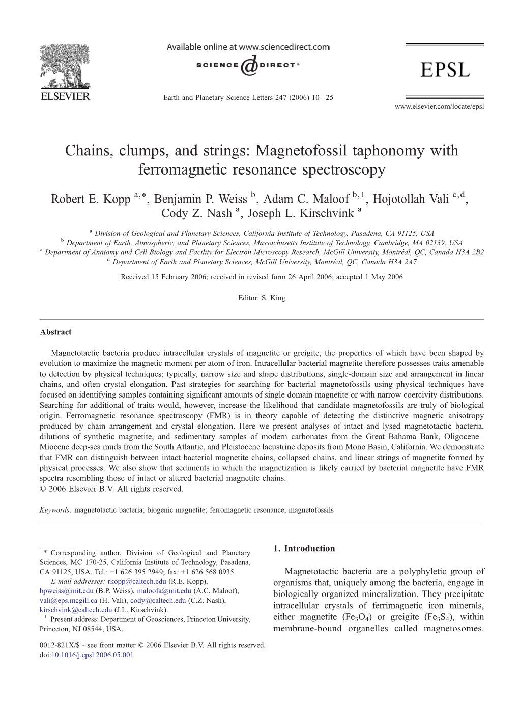 Magnetofossil Taphonomy with Ferromagnetic Resonance Spectroscopy ⁎ Robert E