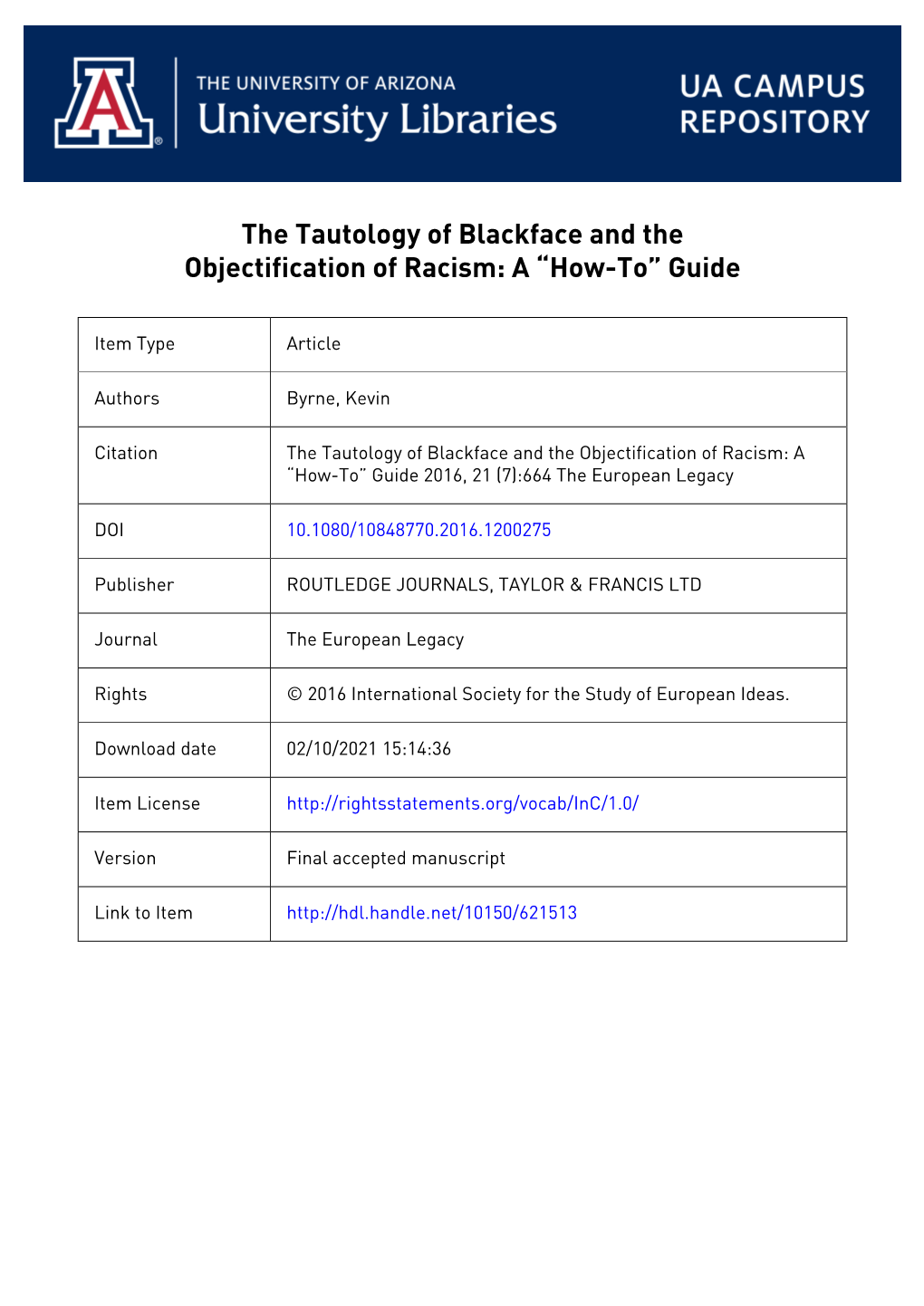 The Tautology of Blackface and the Objectification of Racism: a “How-To” Guide