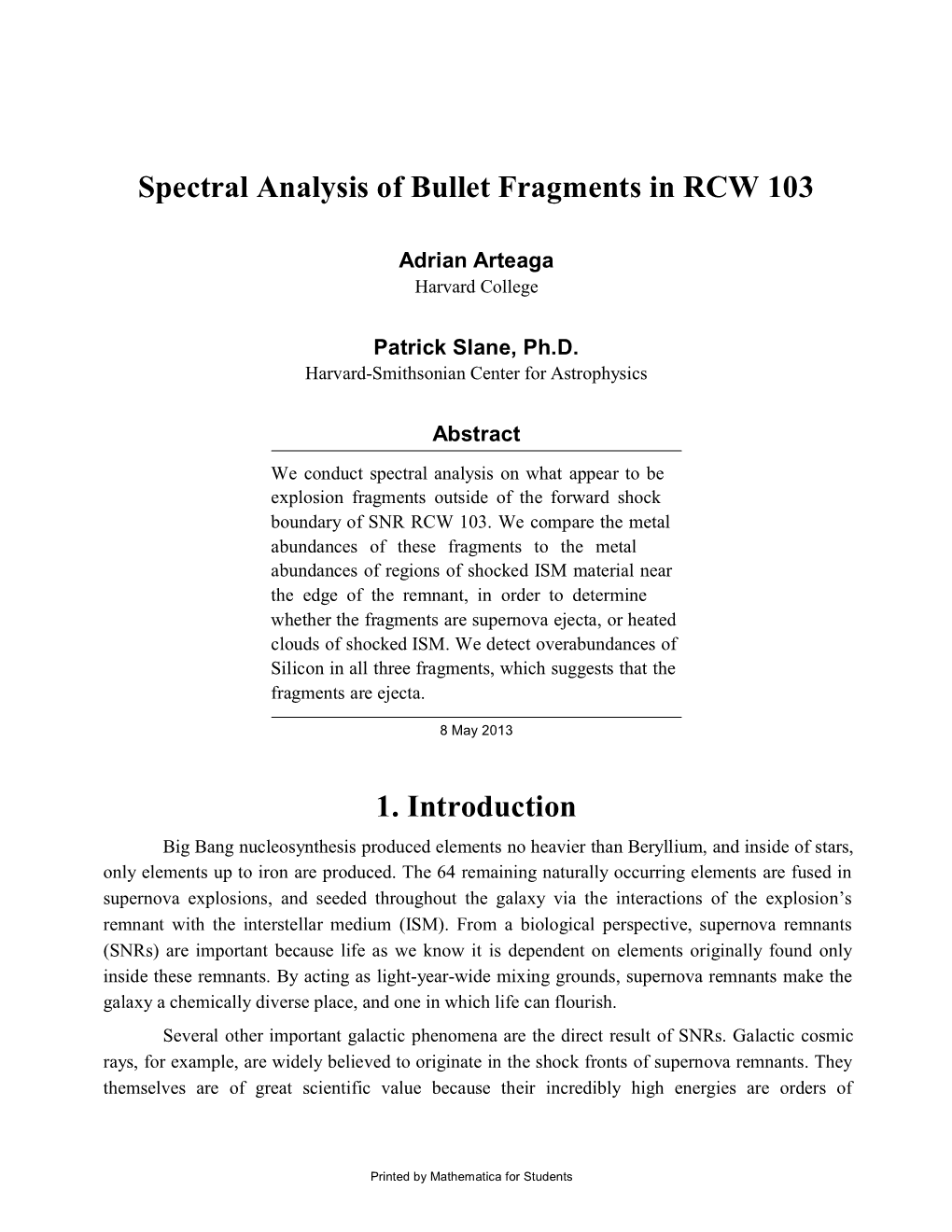 Spectral Analysis of Bullet Fragments in RCW 103 1