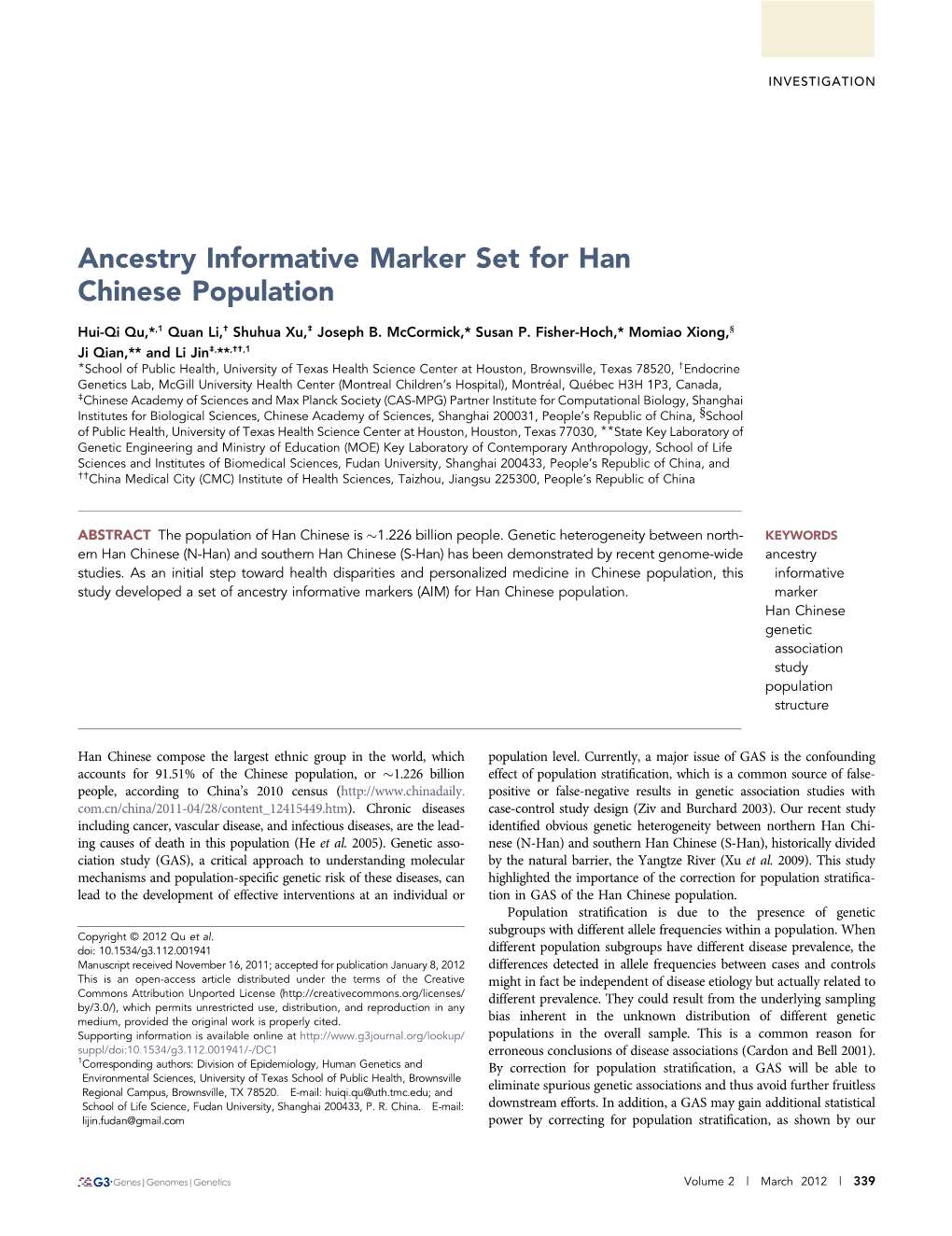 Ancestry Informative Marker Set for Han Chinese Population