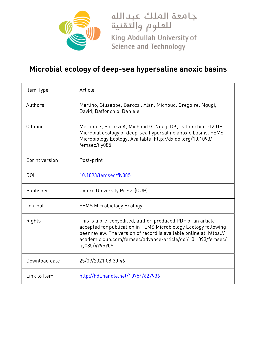 Microbial Ecology of Deep-Sea Hypersaline Anoxic Basins