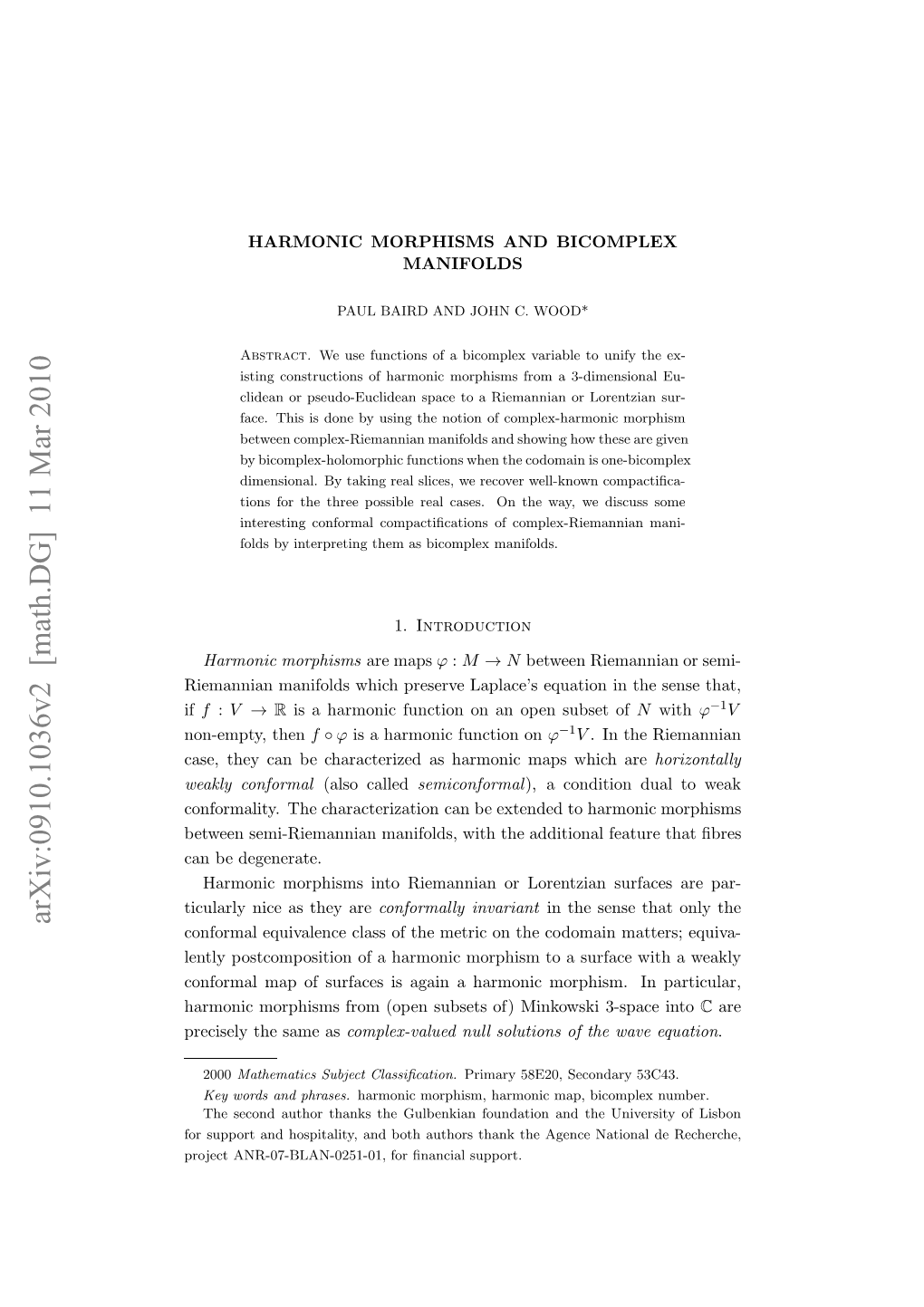 HARMONIC MORPHISMS and BICOMPLEX MANIFOLDS 3 Bicomplex Manifolds