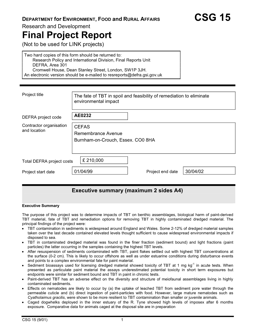 CSG 15 Research and Development Final Project Report (Not to Be Used for LINK Projects)