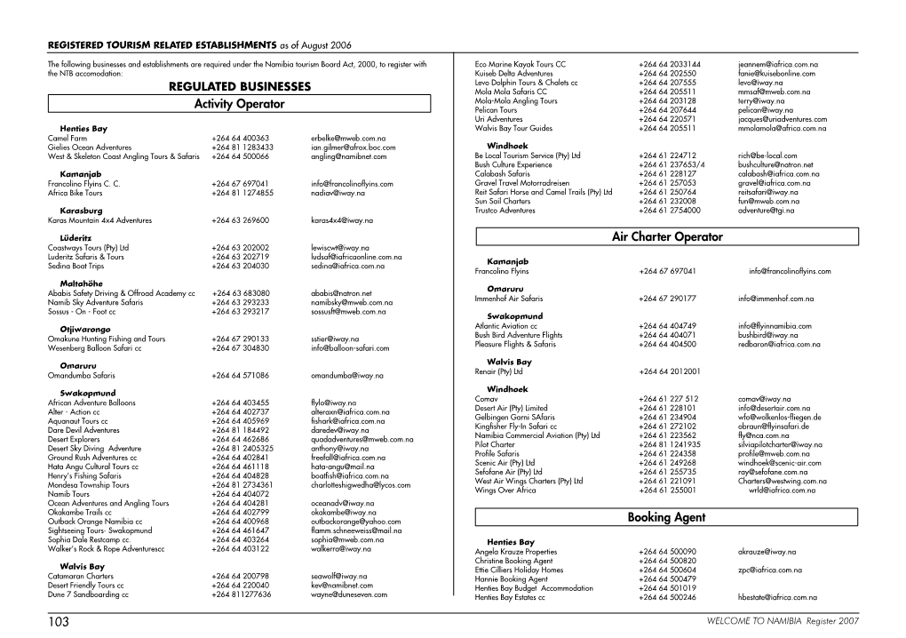 Registered Tourism Operators (August 2006)