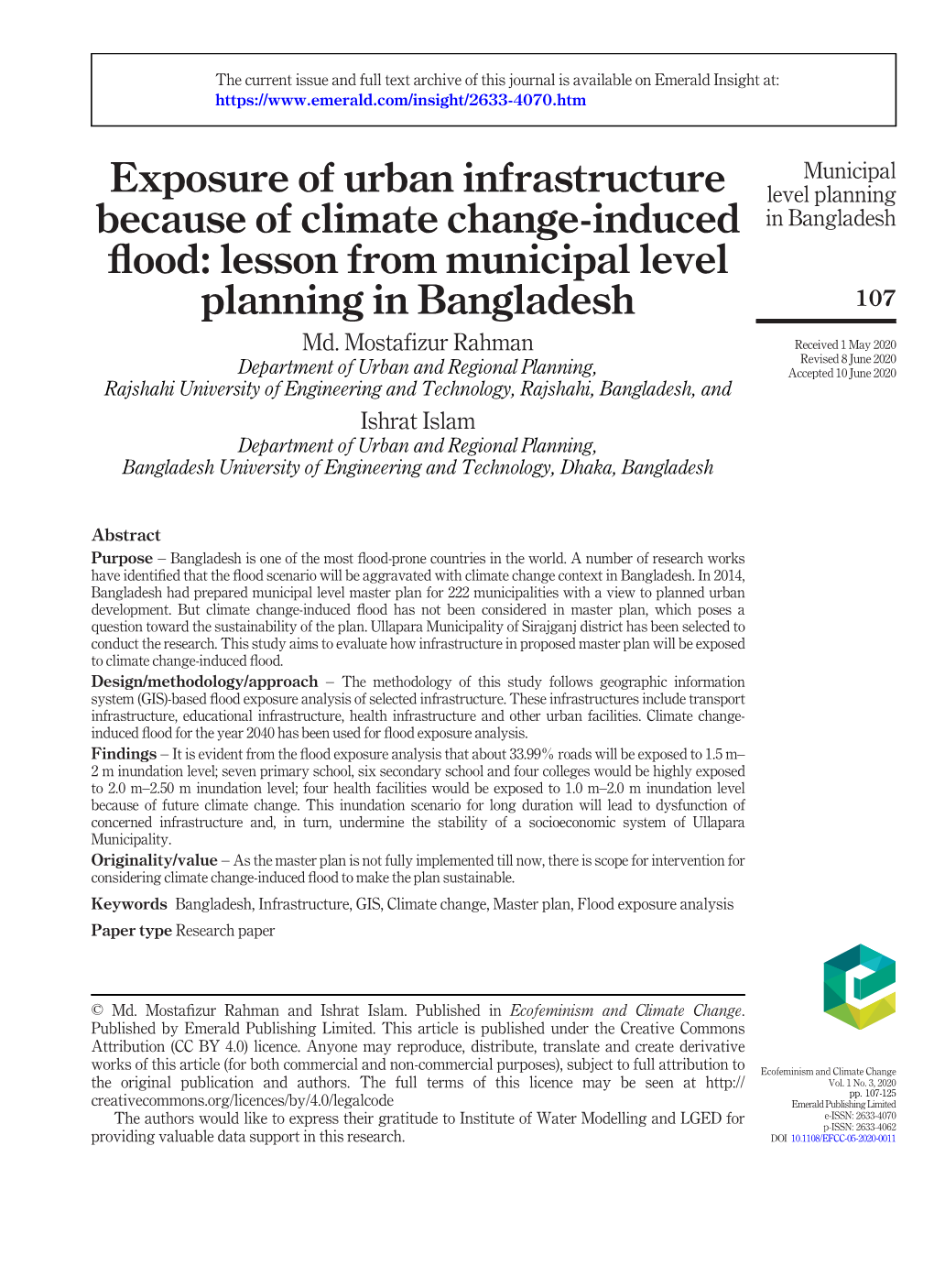 Exposure of Urban Infrastructure Because of Climate Change-Induced