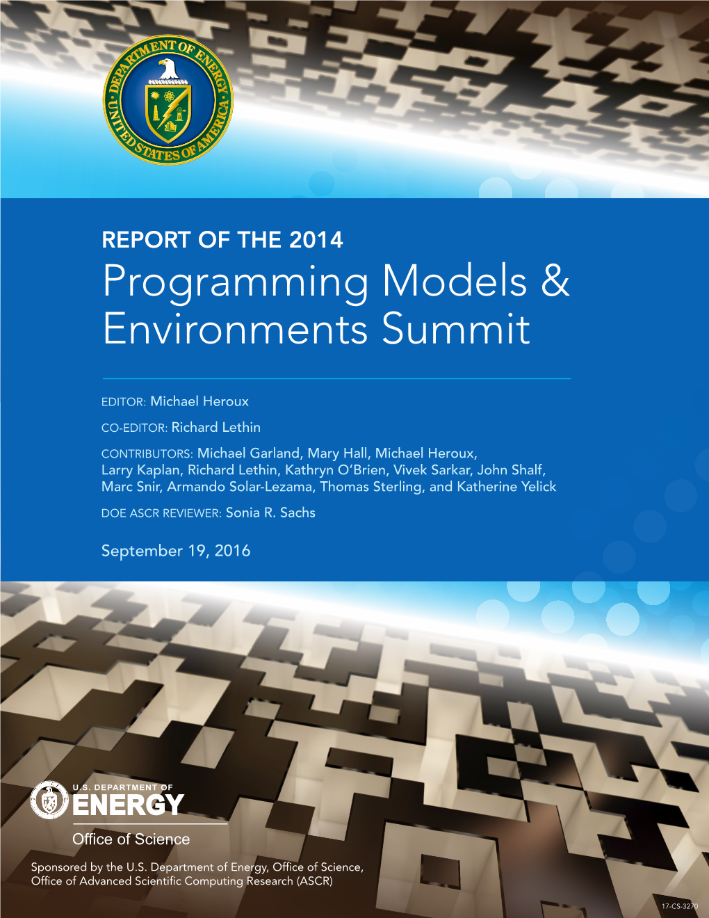 Programming Models & Environments Summit