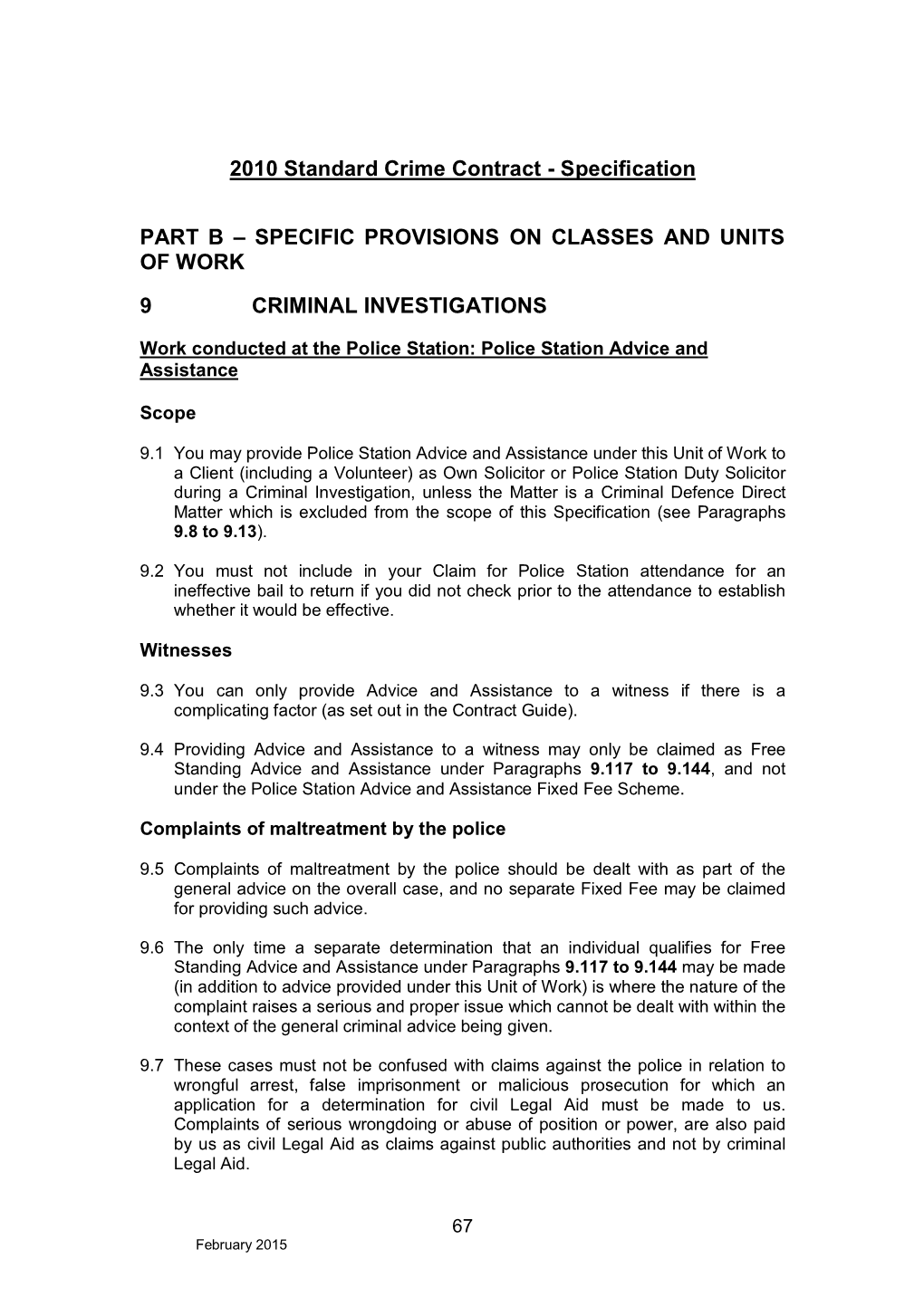 2010 Standard Crime Contract: Specification Part B