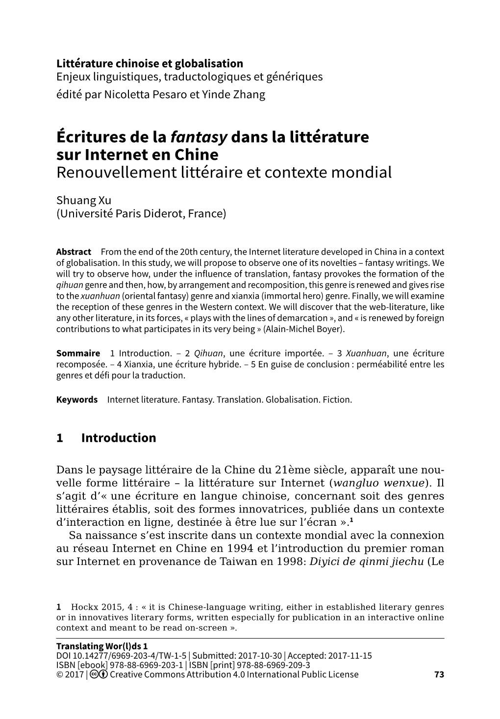 Écritures De La Fantasy Dans La Littérature Sur Internet En Chine Renouvellement Littéraire Et Contexte Mondial