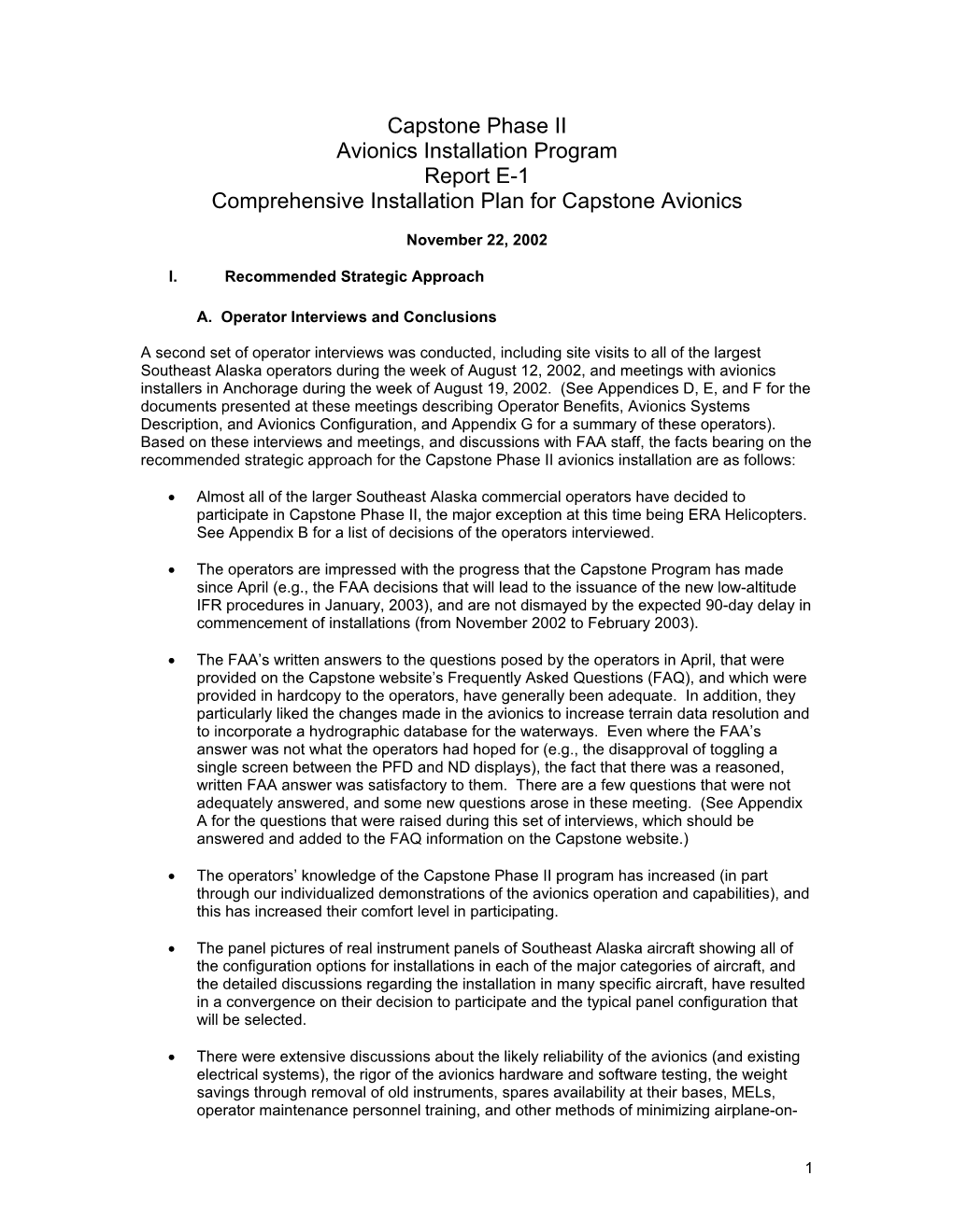 Capstone Phase II Avionics Installation Program Report E-1 Comprehensive Installation Plan for Capstone Avionics