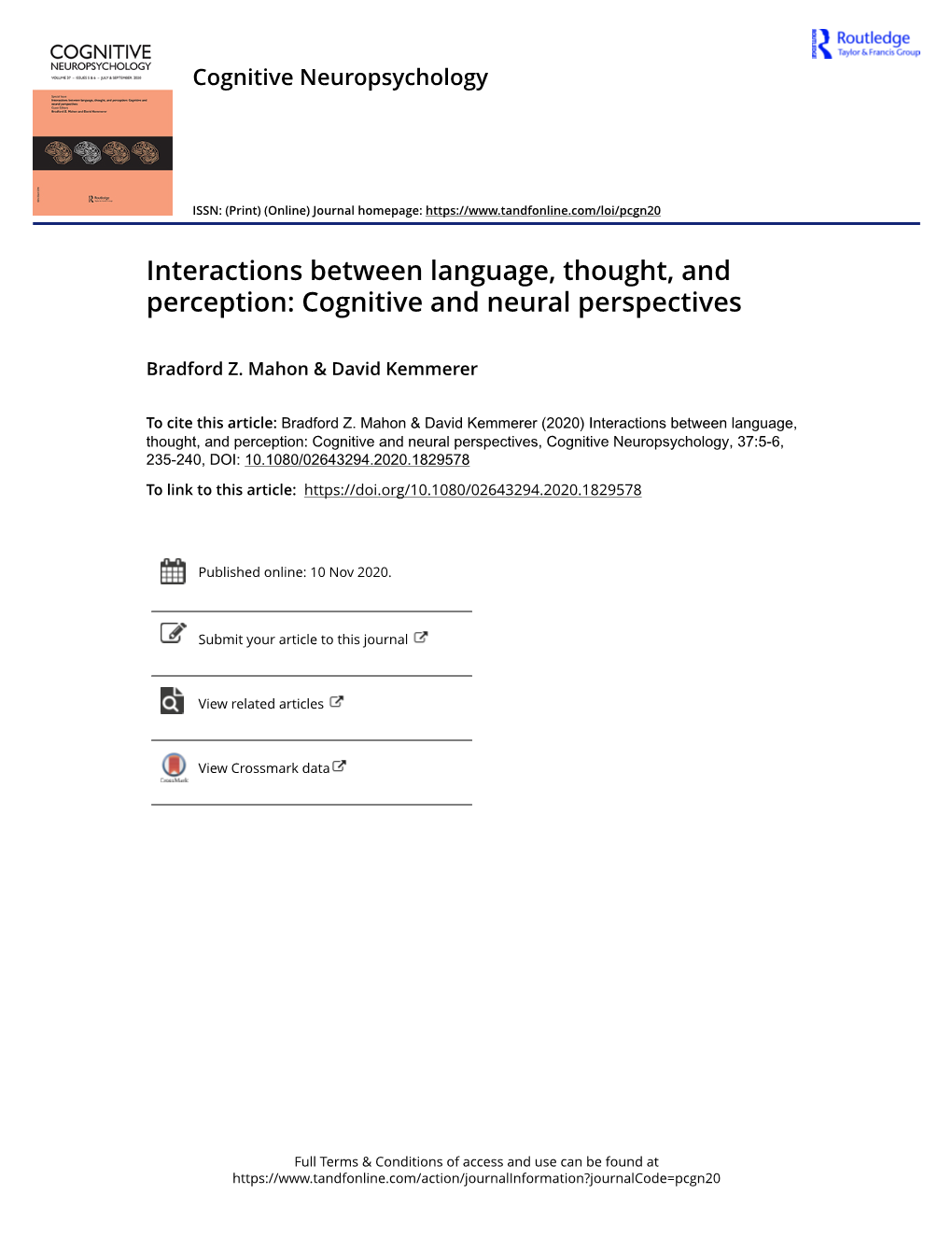 Interactions Between Language, Thought, and Perception: Cognitive and Neural Perspectives