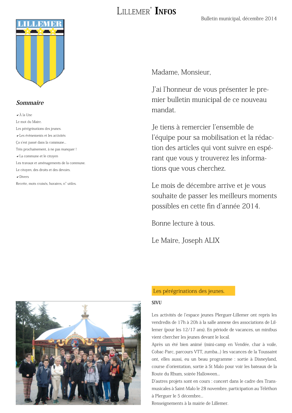 Lillemer' Infos Madame, Monsieur, J'ai L'honneur De Vous Présenter Le