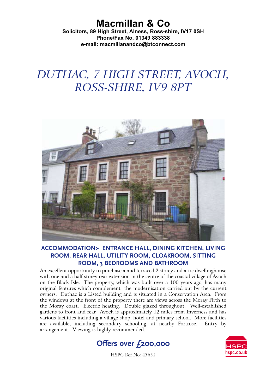 Duthac, 7 High Street, Avoch, Ross-Shire, Iv9 8Pt