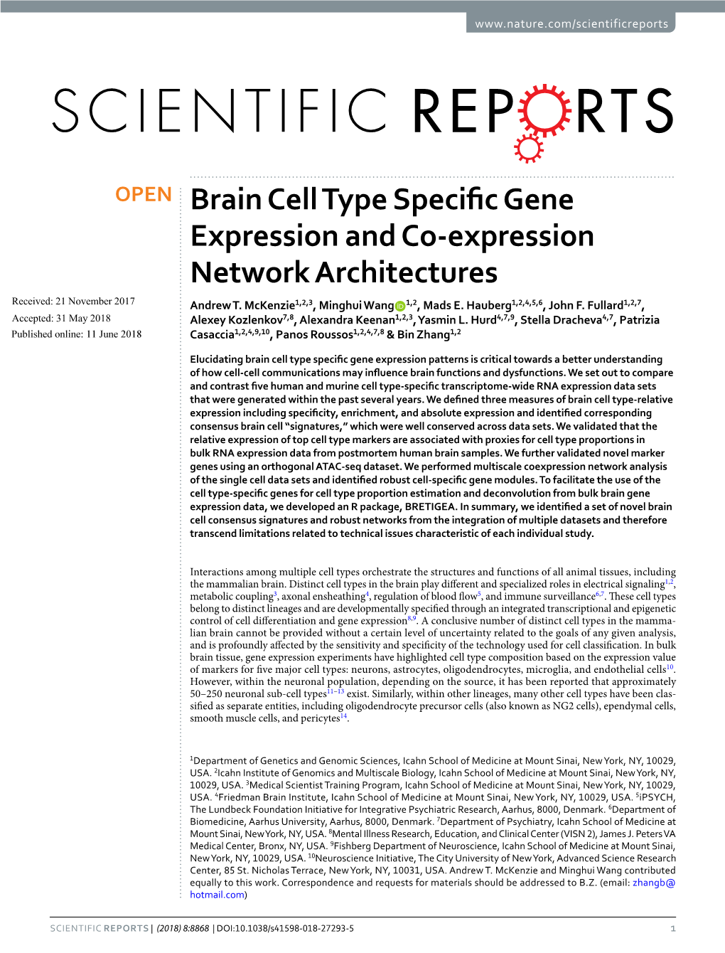 Brain Cell Type Specific Gene Expression and Co-Expression