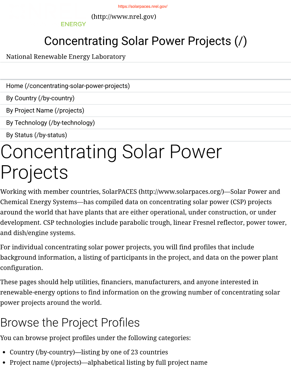 Concentrating Solar Power Projects (/) National Renewable Energy Laboratory