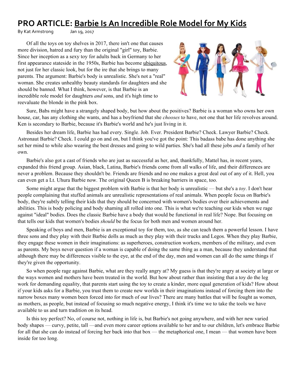 PRO ARTICLE: ​Barbie Is an Incredible Role Model for My Kids