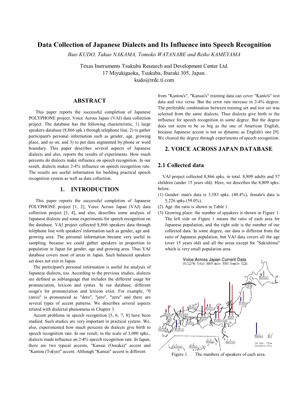 Data Collection of Japanese Dialects and Its Influence Into Speech Recognition Ikuo KUDO, Takao NAKAMA, Tomoko WATANABE and Reiko KAMEYAMA