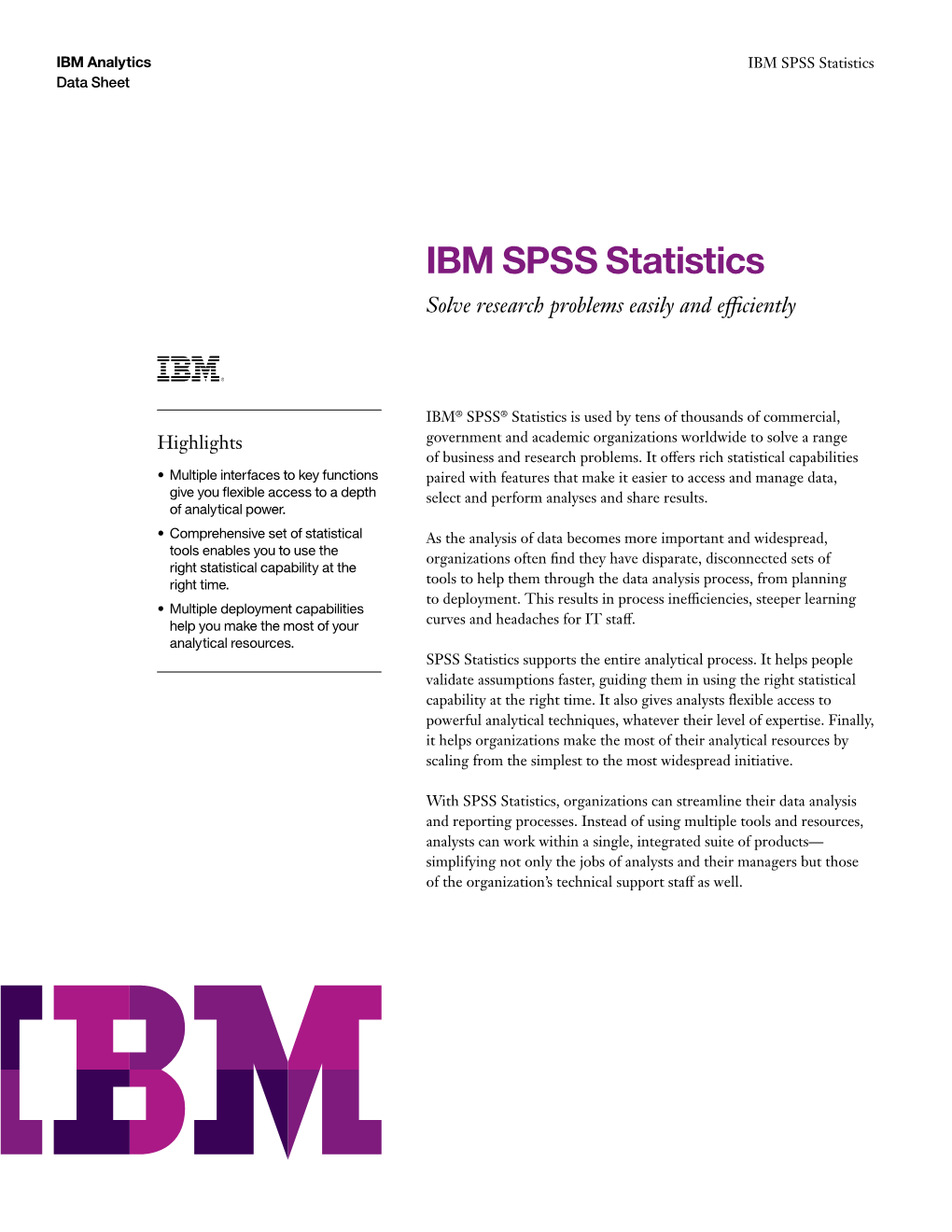 IBM SPSS Statistics Data Sheet