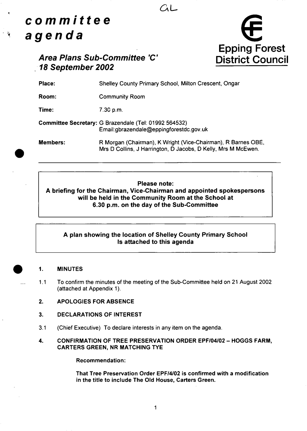 Committee Agenda Epping Forest Area Plans Sub-Committee 'C' District Council 18 September 2002