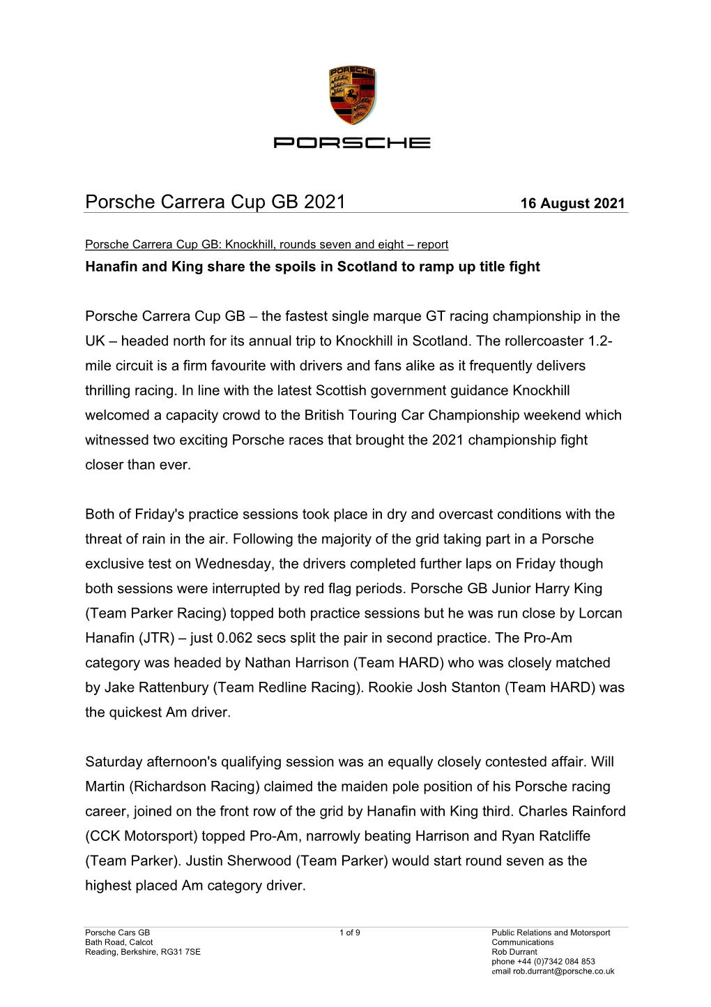 Porsche Carrera Cup GB 2021 16 August 2021