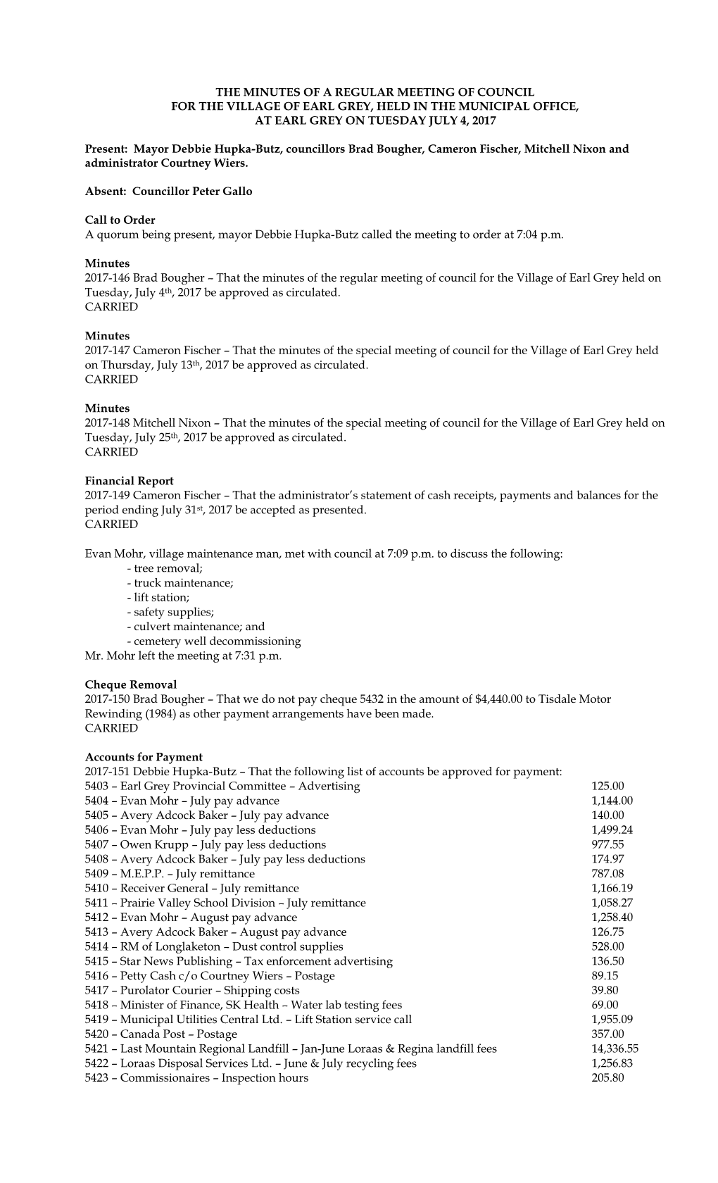 The Minutes of the Rual Muniicpality Of