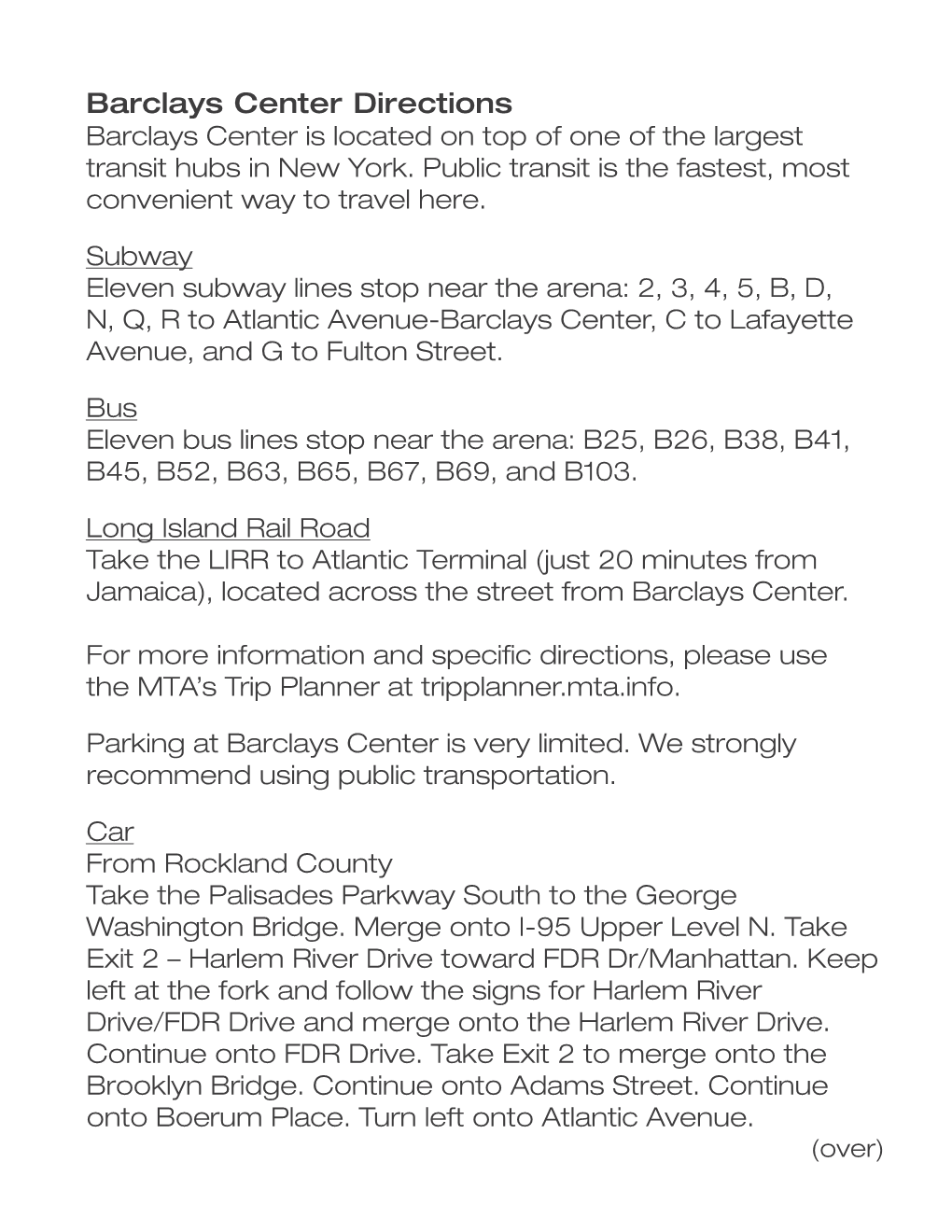 Barclays Center Directions Barclays Center Is Located on Top of One of the Largest Transit Hubs in New York