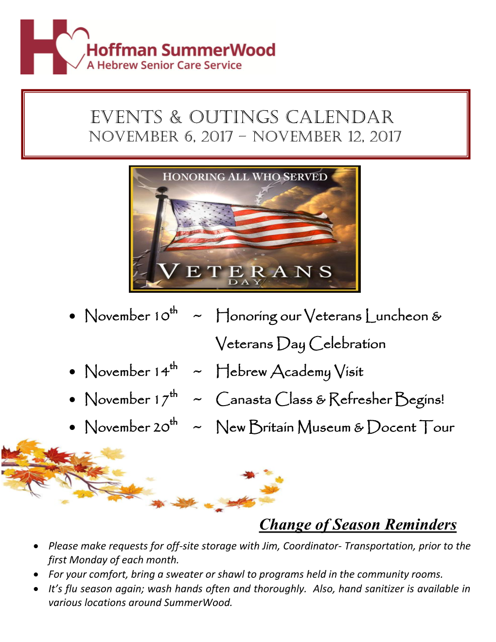 Events & Outings Calendar