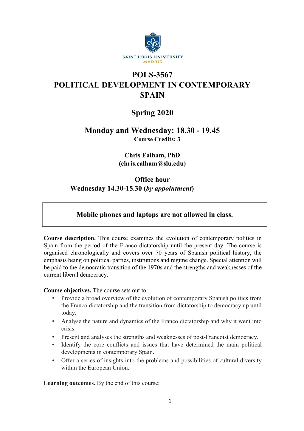 Pols-3567 Political Development in Contemporary Spain