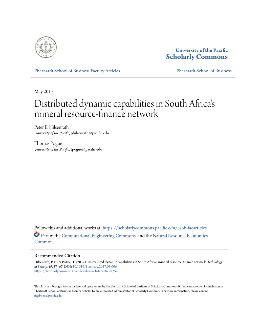 Distributed Dynamic Capabilities in South Africa's Mineral Resource-Finance Network Peter E