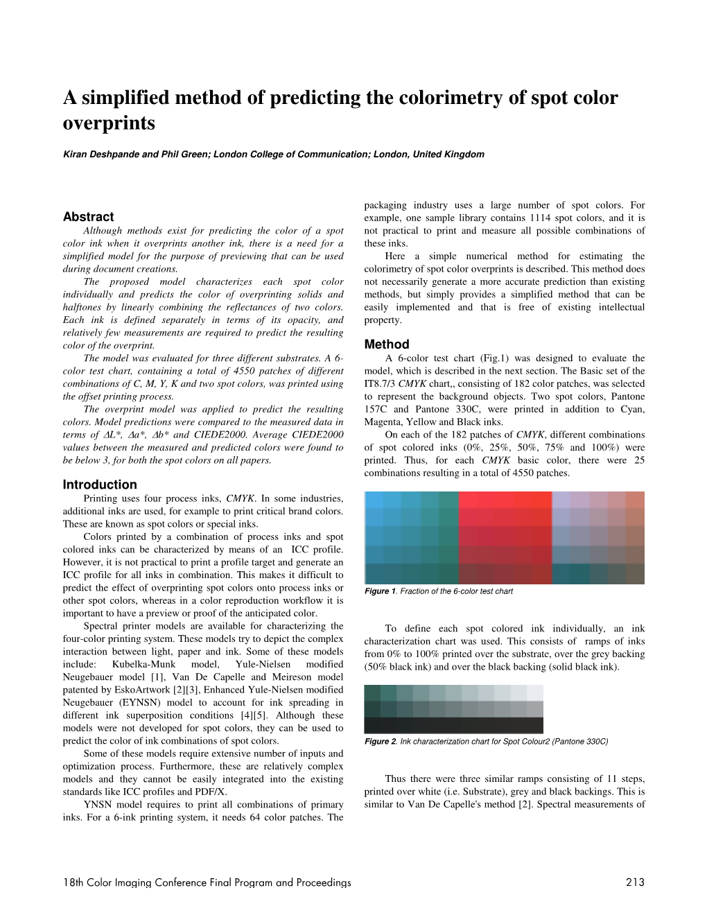 A Simplified Method of Predicting the Colorimetry of Spot Color Overprints