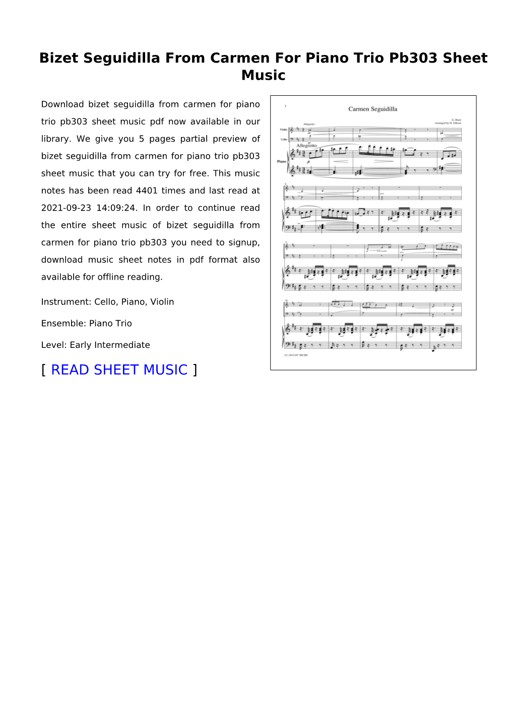 Bizet Seguidilla from Carmen for Piano Trio Pb303 Sheet Music