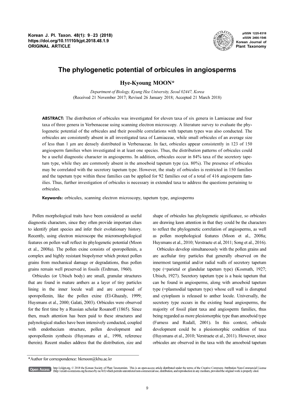 The Phylogenetic Potential of Orbicules in Angiosperms