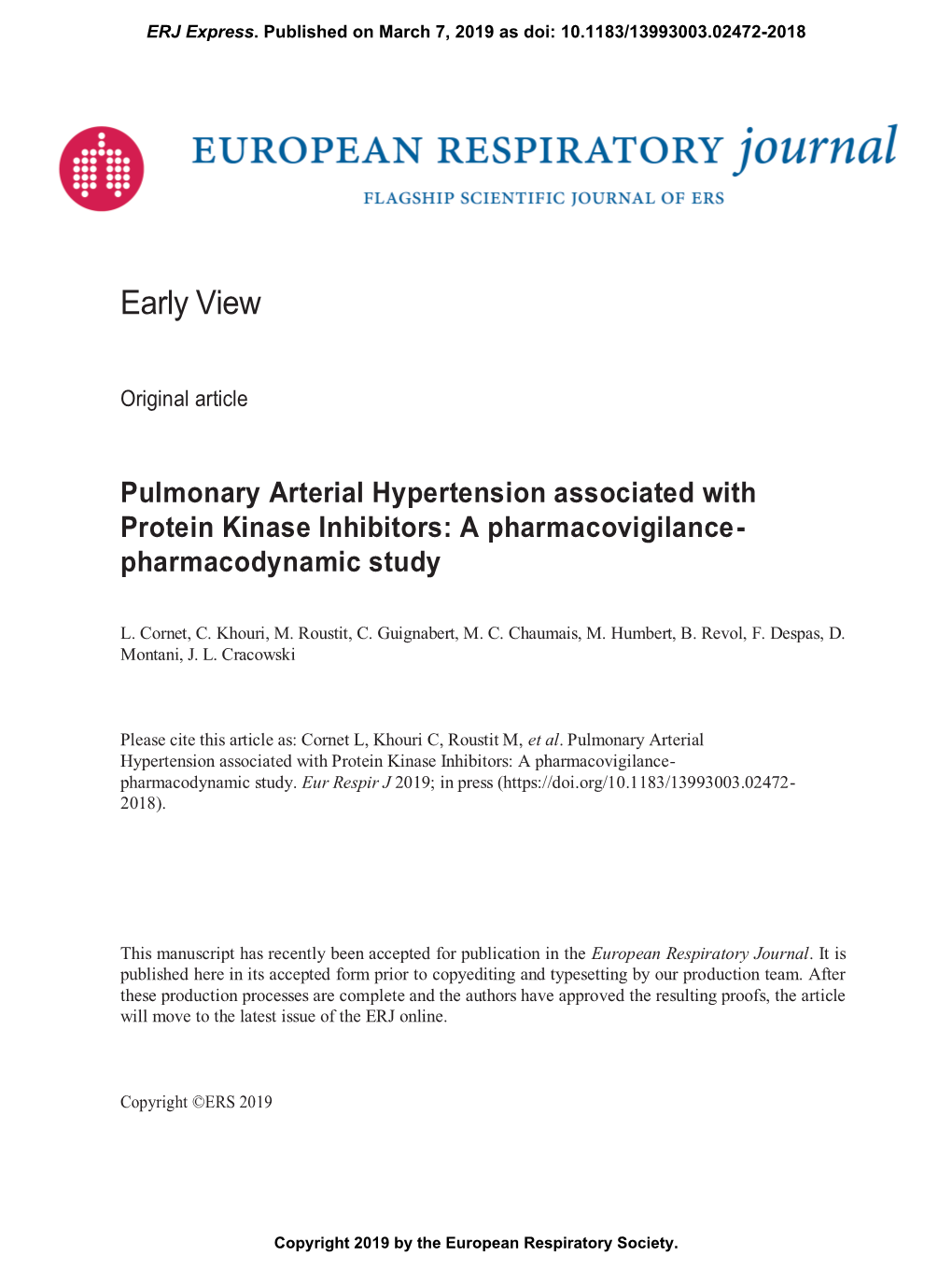 Pulmonary Arterial Hypertension Associated with Protein Kinase Inhibitors: a Pharmacovigilance- Pharmacodynamic Study