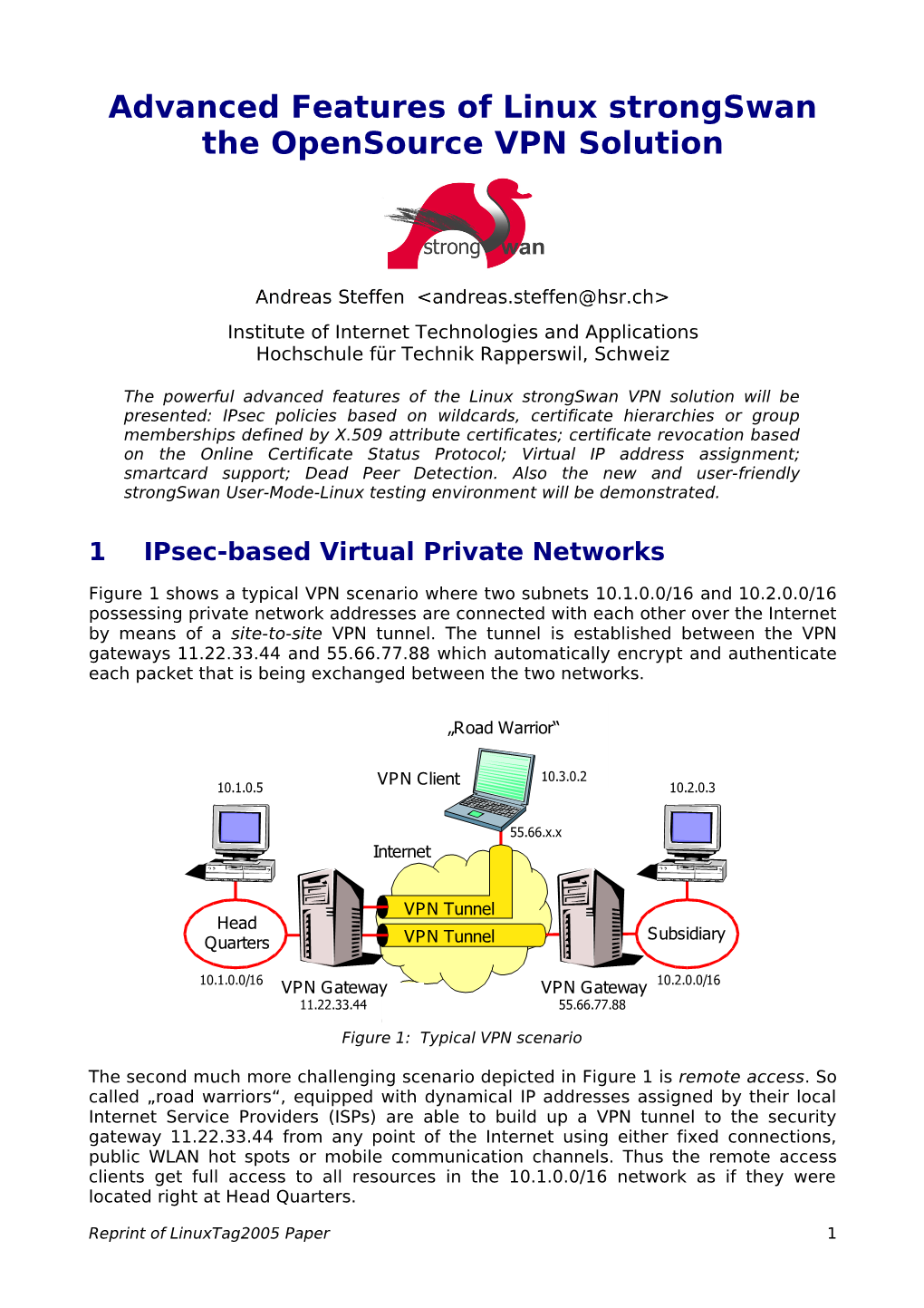 Advanced Features of Linux Strongswan the Opensource VPN Solution