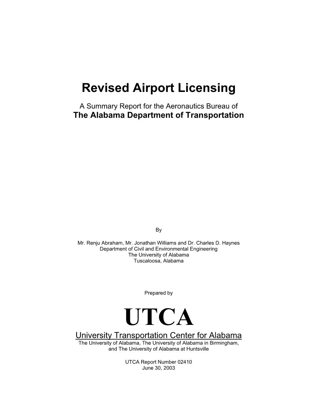 Revised Airport Licensing: a Summary Report for The