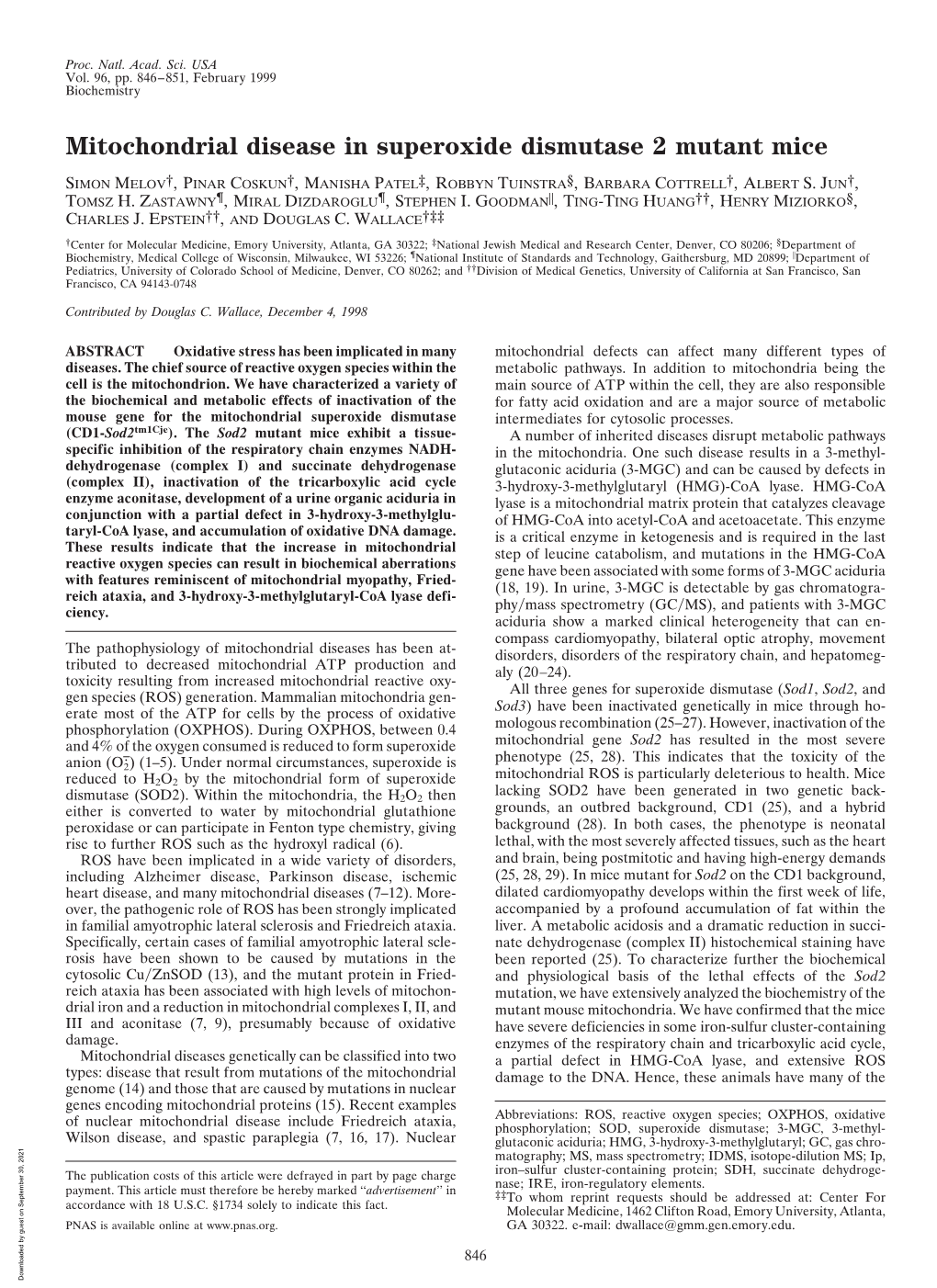 Mitochondrial Disease in Superoxide Dismutase 2 Mutant Mice