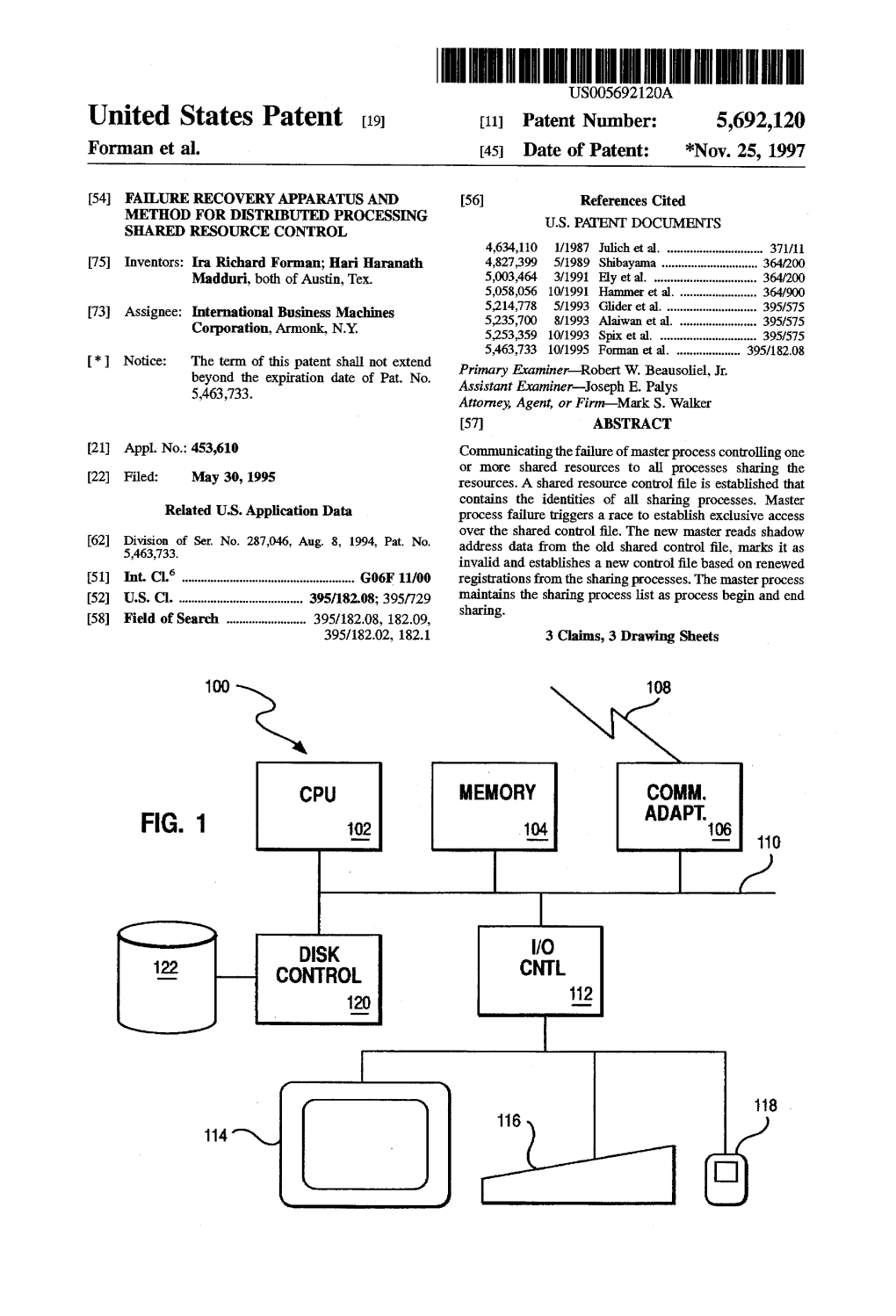 United States Patent (19) 11 Patent Number: 5,692,120 Forman Et Al