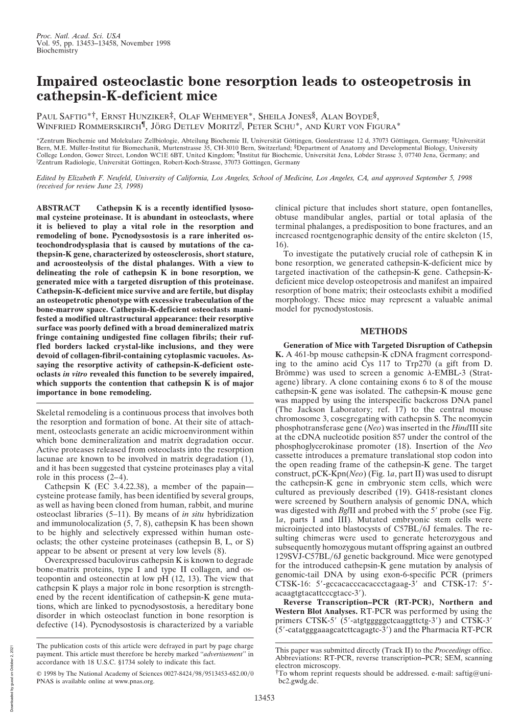 Impaired Osteoclastic Bone Resorption Leads to Osteopetrosis in Cathepsin-K-Deficient Mice