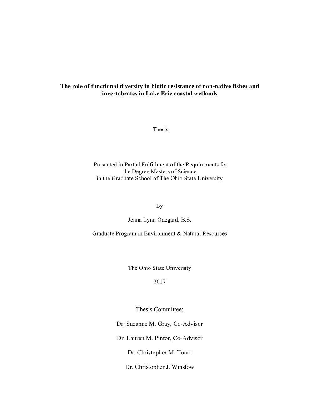 I the Role of Functional Diversity in Biotic Resistance of Non-Native