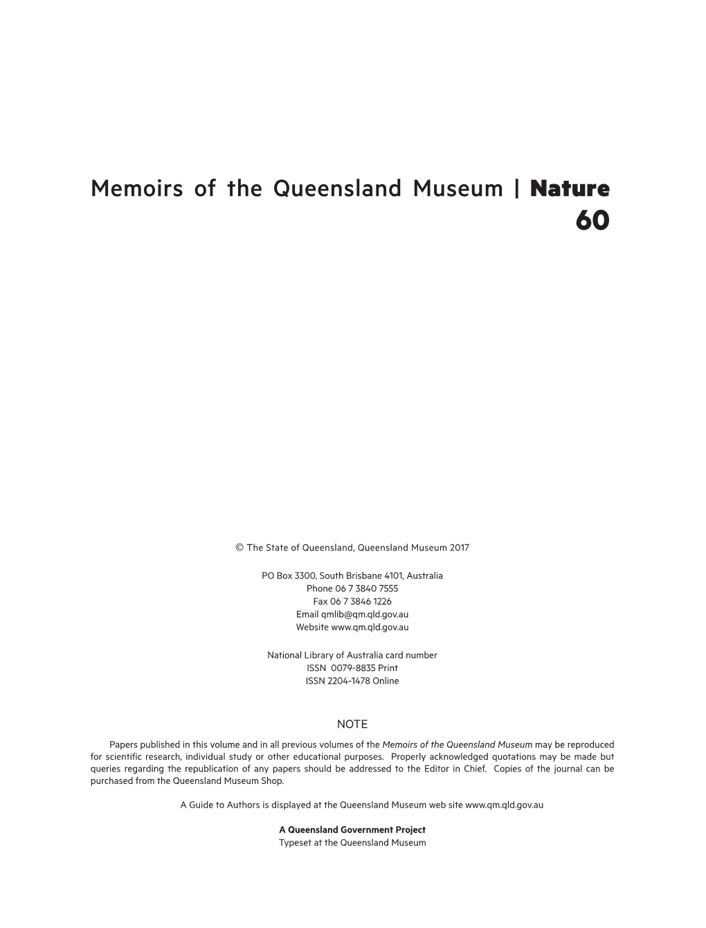 Memoirs of the Queensland Museum | Nature 60