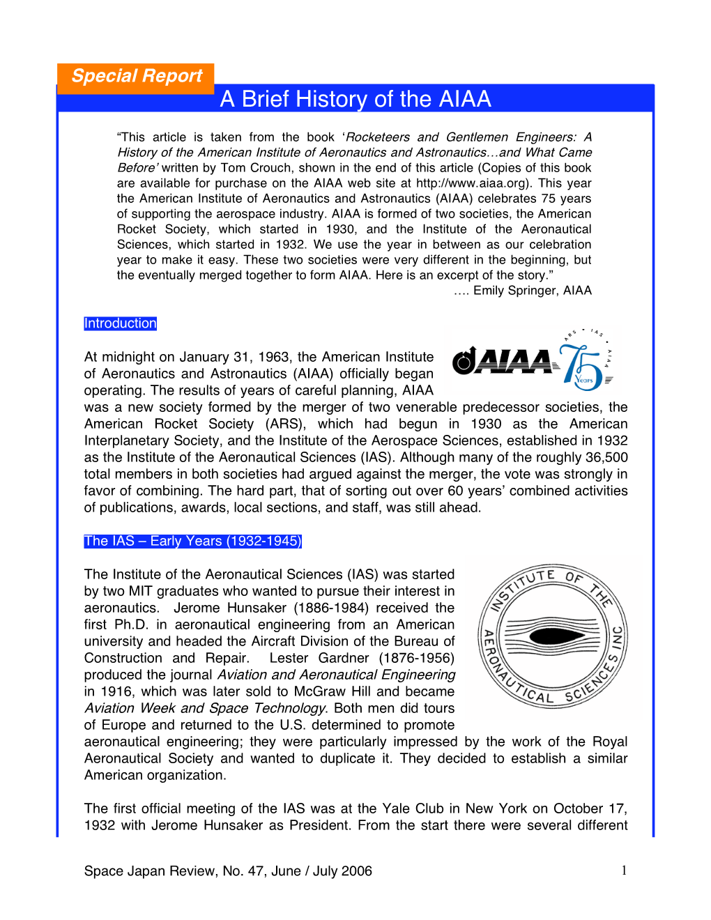 Report a Brief History of the AIAA