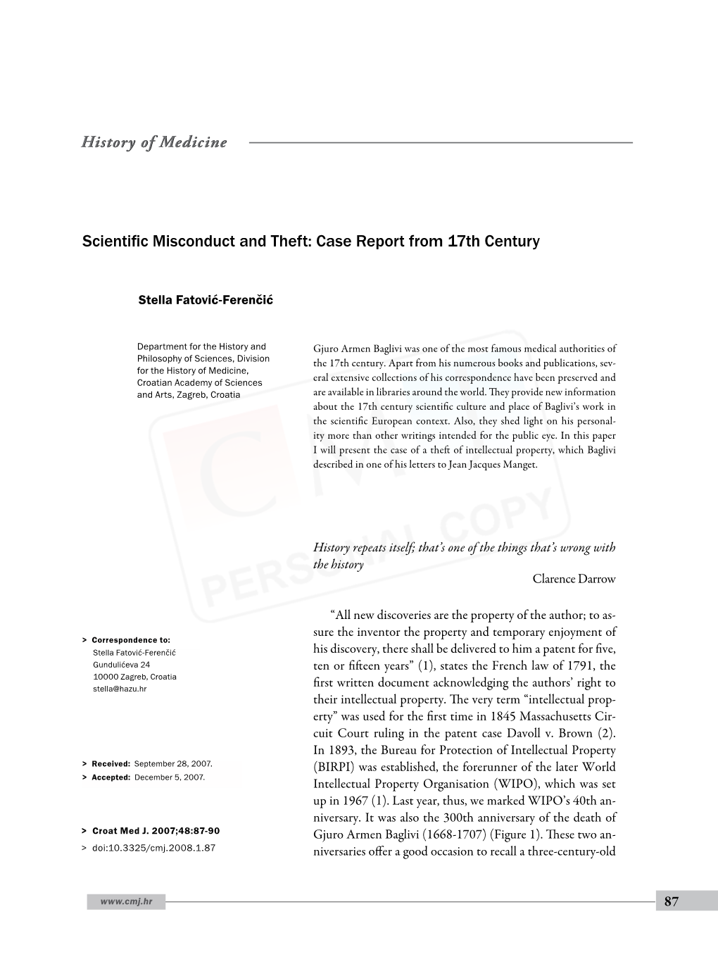 Scientific Misconduct and Theft: Case Report from 17Th Century