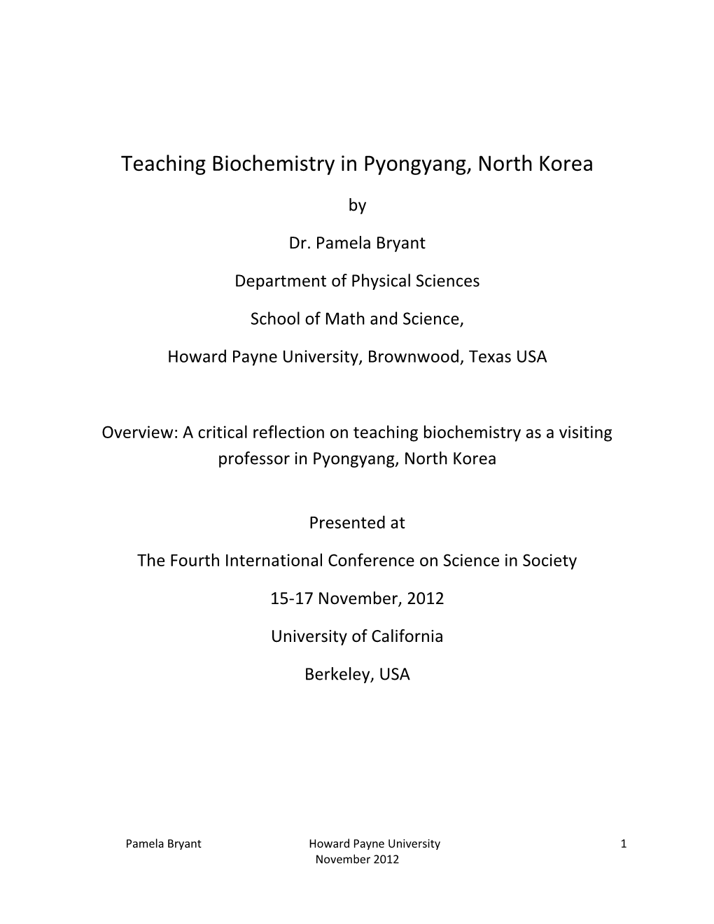 Teaching Biochemistry in Pyongyang, North Korea